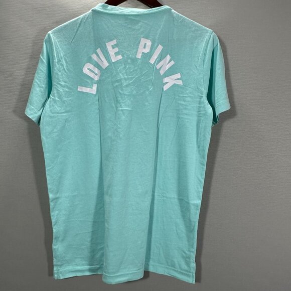 Victorias Secret PINK Top Womens XS Blue Lace Up Neck Tee Short Sleeve Split Hem - Picture 7 of 8